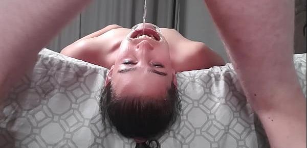  pisswhore drinking piss with her mouth stretched open